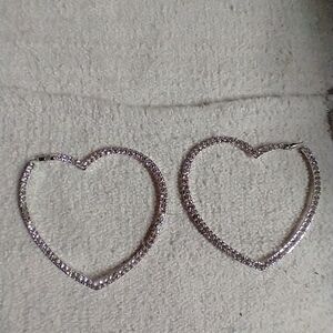 Huge large heavy cz heart post earrings cubic zirconia